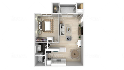 a 3d rendering of a floor plan of a house at La Jolla Blue, San Diego